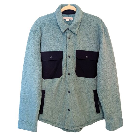 Outerknown Mens Size L Blue Skyline Fleece Snaps Sherpa Shacket Jacket Top - Picture 1 of 9